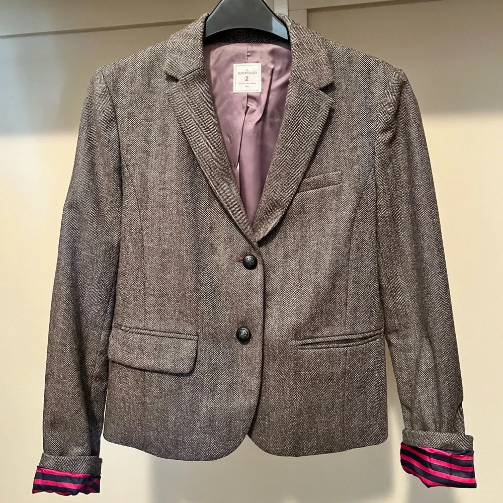 GAP Women's Charcoal Brown Blazer with Fuchsia Accents - Picture 2 of 7